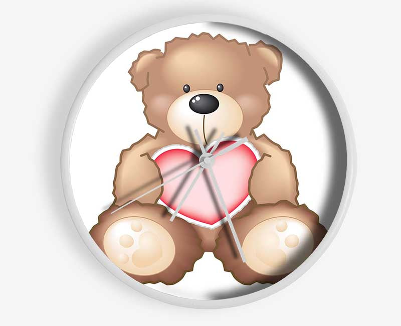 Teddy Bear Love Heart White Clock - Wallart-Direct UK