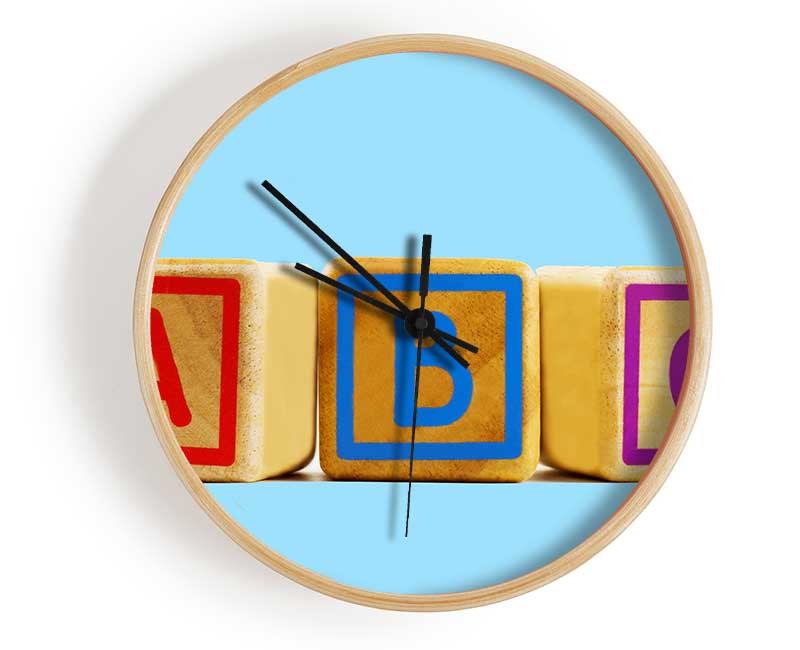 Three Alphabet Blocks Baby Blue Clock - Wallart-Direct UK