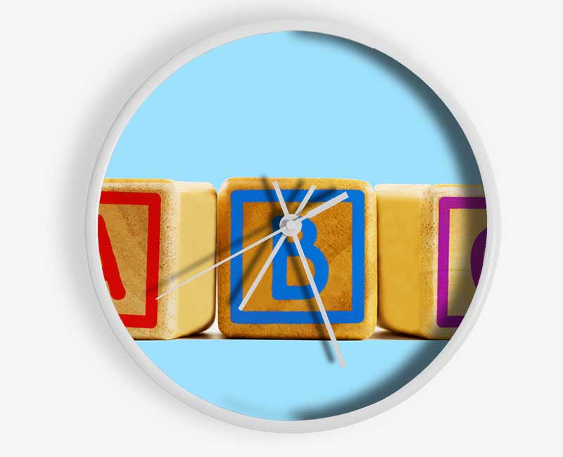 Three Alphabet Blocks Baby Blue Clock - Wallart-Direct UK