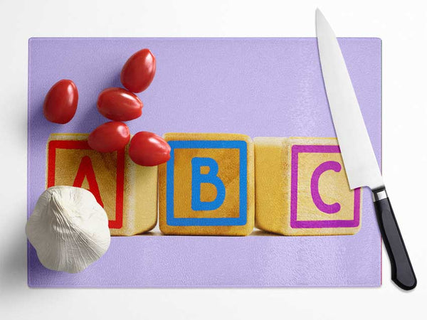 Three Alphabet Blocks Lilac Glass Chopping Board