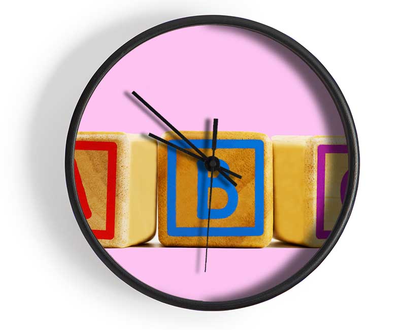 Three Alphabet Blocks Pink Clock - Wallart-Direct UK