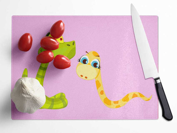 Two Snakes Pink Glass Chopping Board