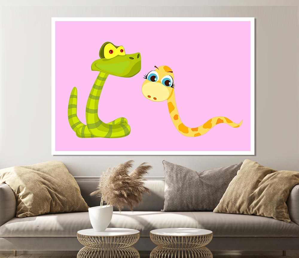 Two Snakes Pink Print Poster Wall Art