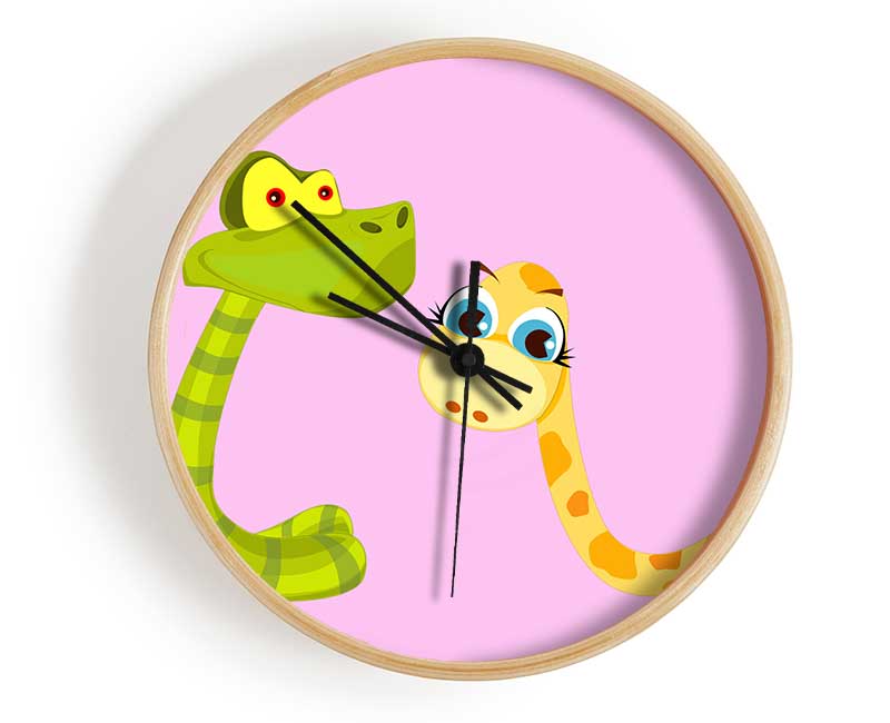 Two Snakes Pink Clock - Wallart-Direct UK