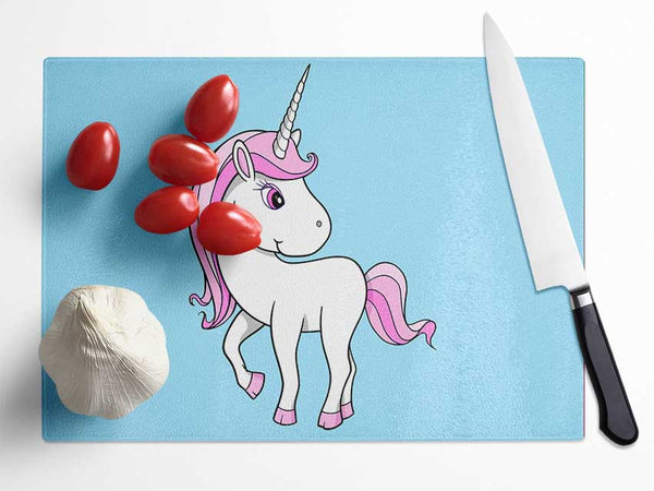 Unicorn Walking Baby Blue Glass Chopping Board