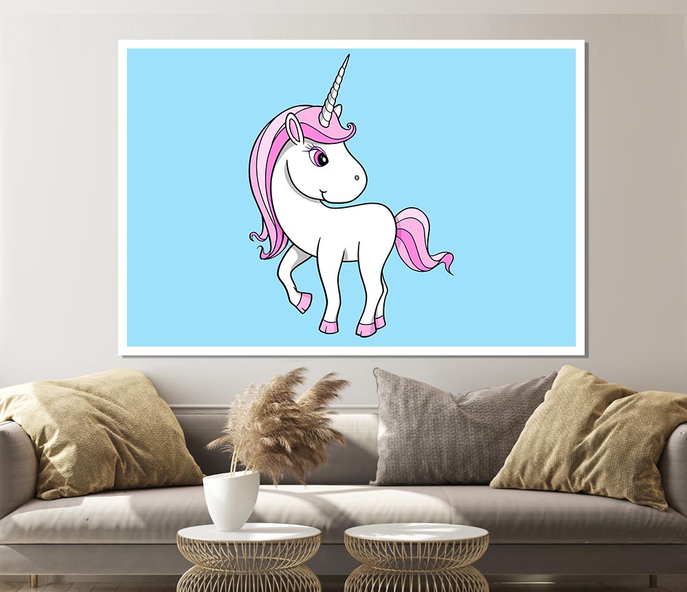 Unicorn Walking Baby Blue Print Poster Wall Art