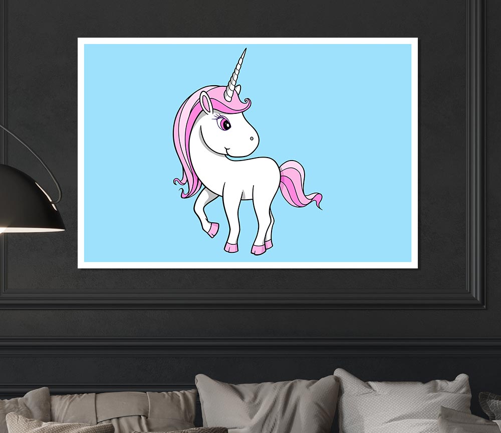 Unicorn Walking Baby Blue Print Poster Wall Art