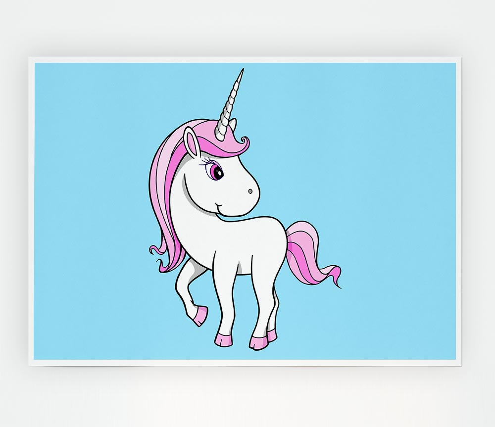 Unicorn Walking Baby Blue Print Poster Wall Art