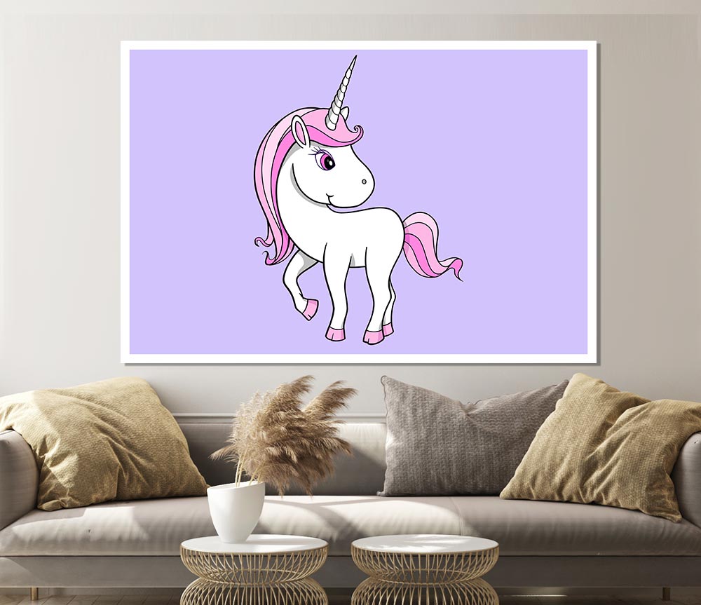 Unicorn Walking Lilac Print Poster Wall Art