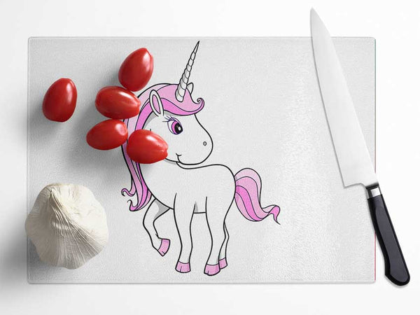 Unicorn Walking White Glass Chopping Board