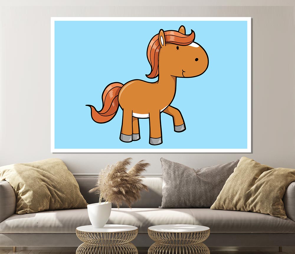 Walking Pony Horse Baby Blue Print Poster Wall Art