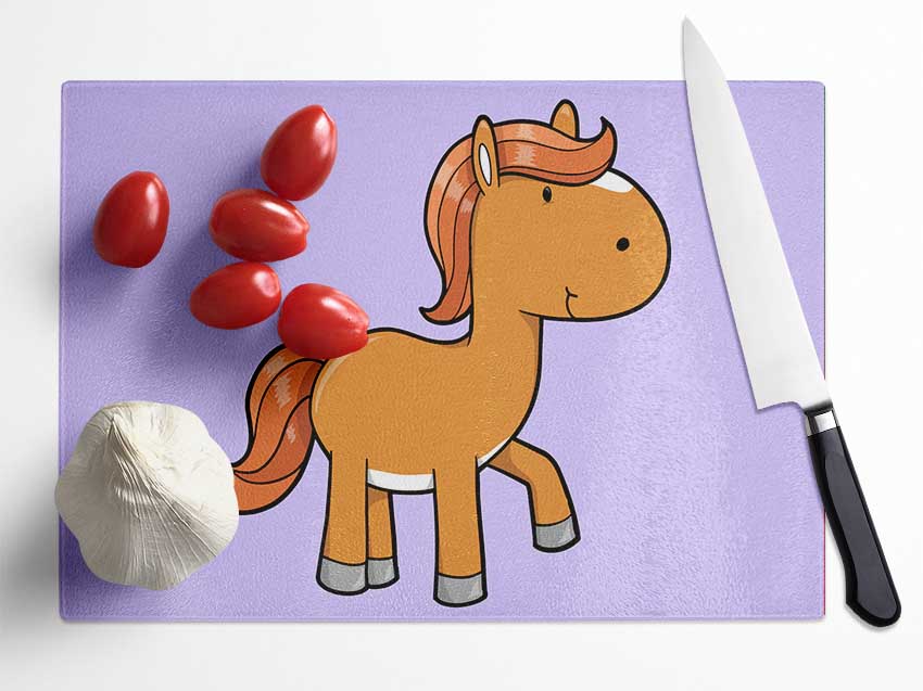 Walking Pony Horse Lilac Glass Chopping Board