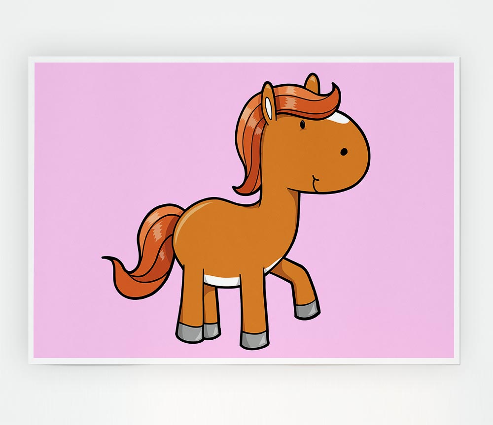 Walking Pony Horse Pink Print Poster Wall Art