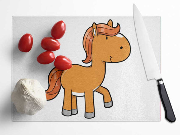 Walking Pony Horse White Glass Chopping Board