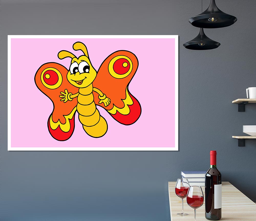 Waving Butterfly Pink Print Poster Wall Art