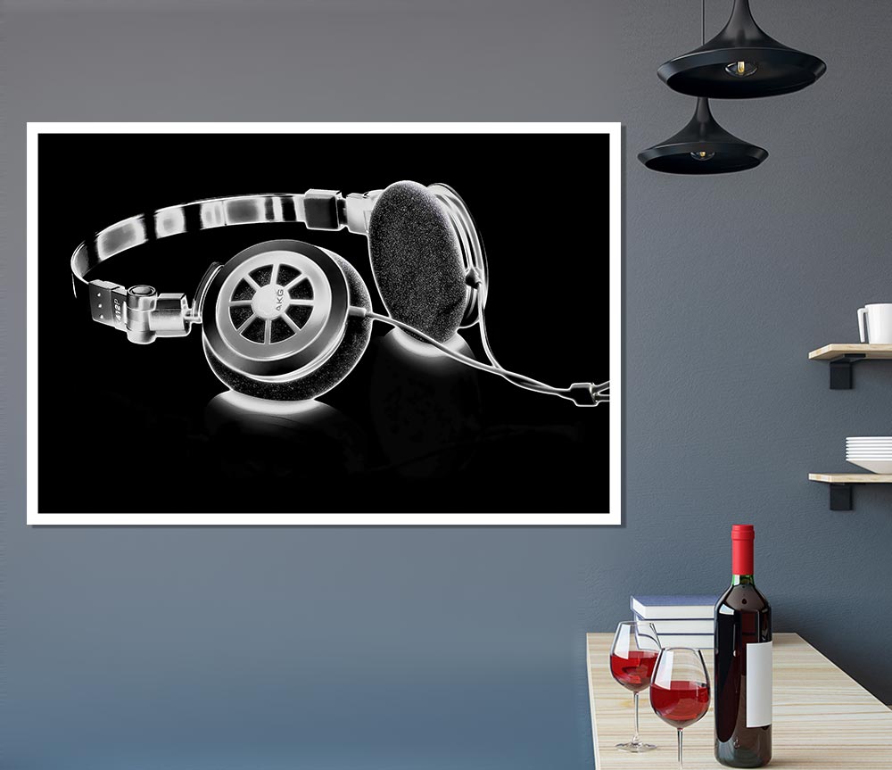 Headphones B N W Print Poster Wall Art