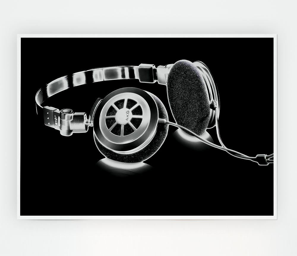 Headphones B N W Print Poster Wall Art