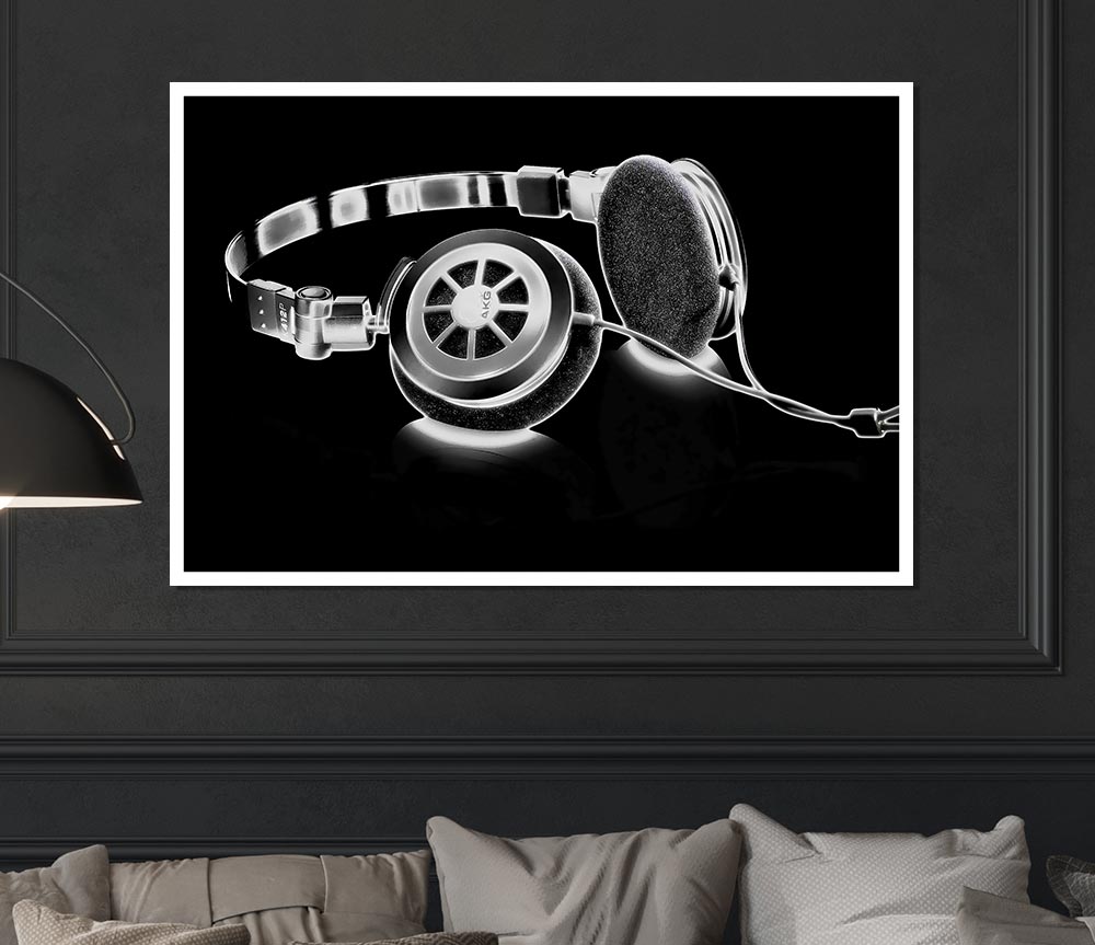 Headphones B N W Print Poster Wall Art