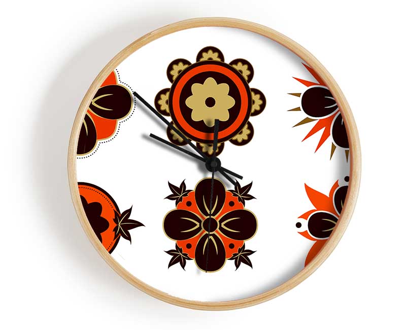 Orange And Brown Flower Heads Clock - Wallart-Direct UK