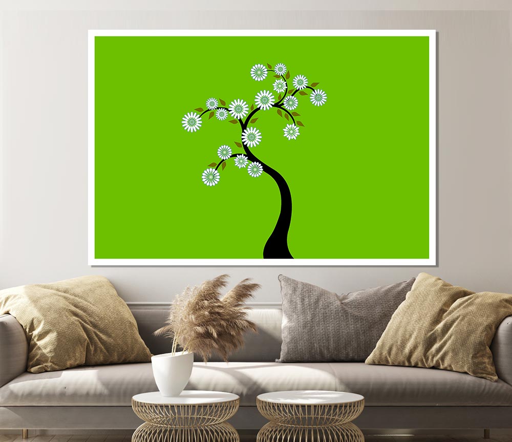 White Flower Tree Print Poster Wall Art