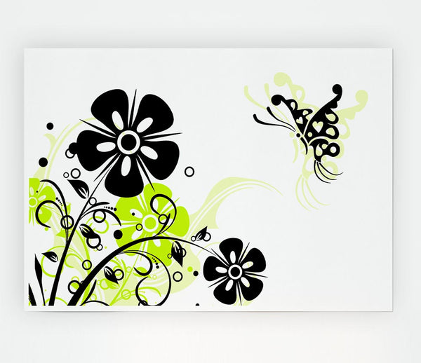 Black Flower Butterfly Print Poster Wall Art