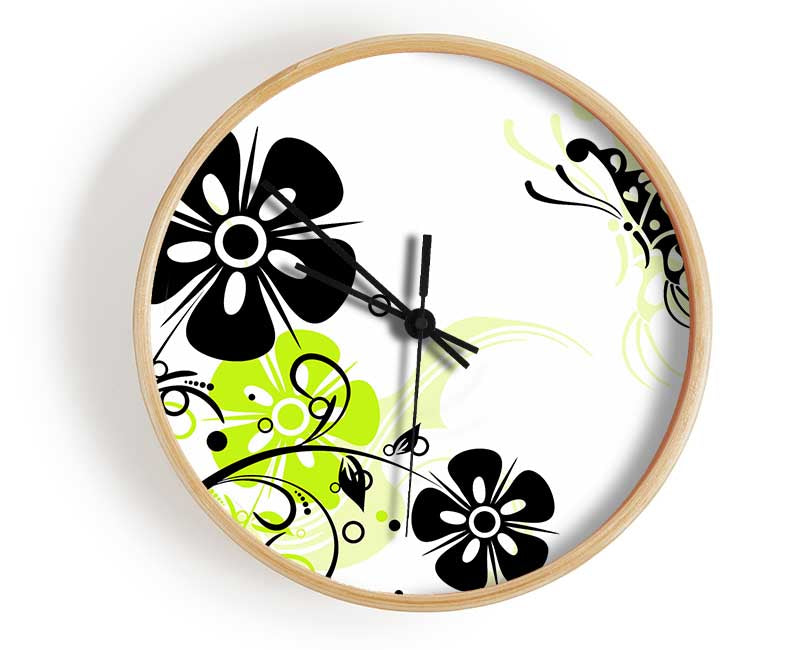 Black Flower Butterfly Clock - Wallart-Direct UK