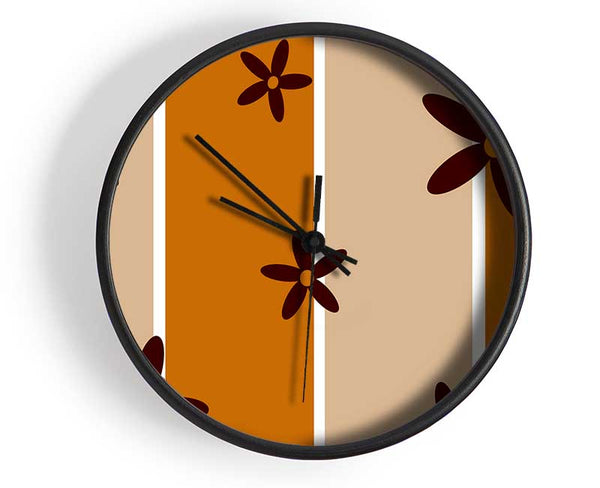 Chocolate Daisy Stripes Clock - Wallart-Direct UK