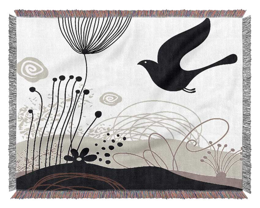 Bird In The Chocolate Garden Woven Blanket