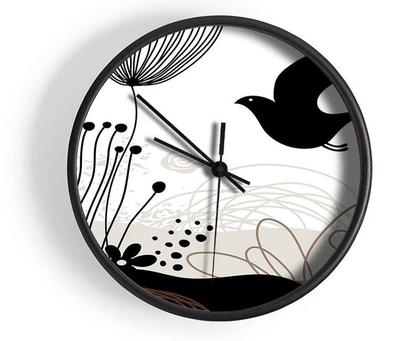 Bird In The Chocolate Garden Clock - Wallart-Direct UK