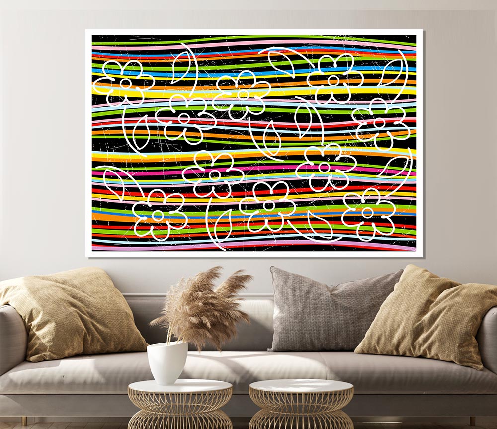 Vertical Rainbow Daisies Print Poster Wall Art