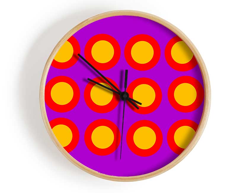 Circles Of Light Yellow On Purple Clock - Wallart-Direct UK