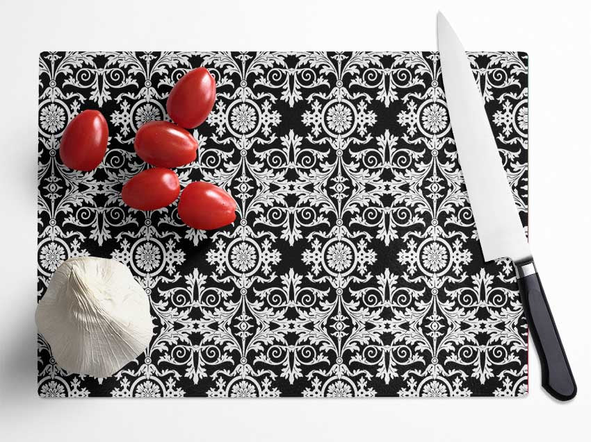 Confusion White On Black Glass Chopping Board