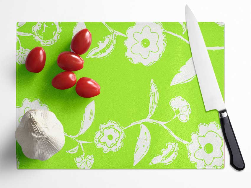 Flower Essence Lime Green Glass Chopping Board