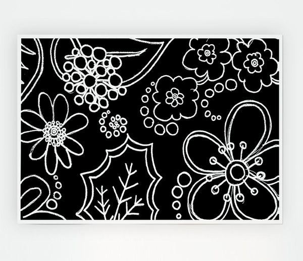 Bloom White On Black Print Poster Wall Art