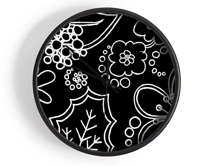 Bloom White On Black Clock - Wallart-Direct UK