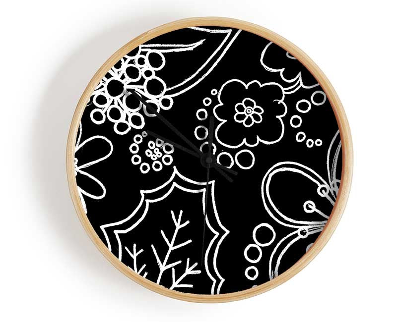 Bloom White On Black Clock - Wallart-Direct UK