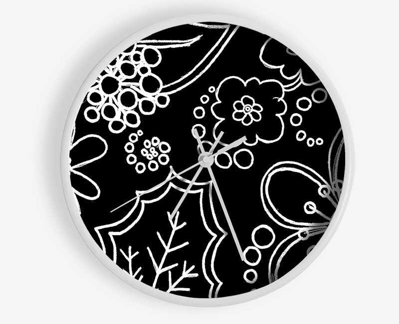 Bloom White On Black Clock - Wallart-Direct UK