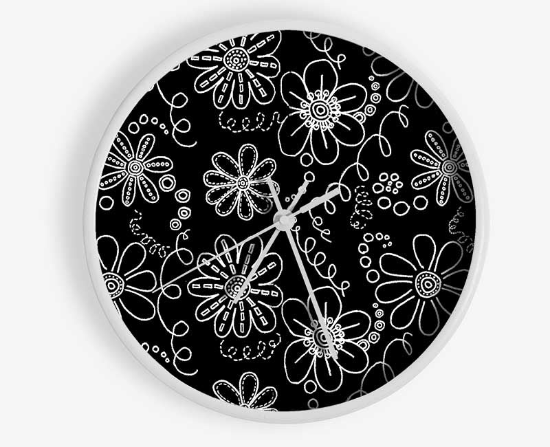 Infusion White On Black Clock - Wallart-Direct UK