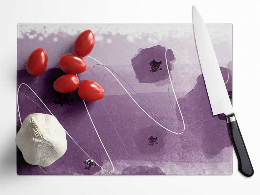 Poppy Heads Lilac Glass Chopping Board