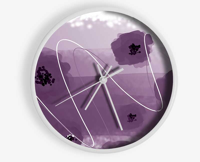 Poppy Heads Lilac Clock - Wallart-Direct UK