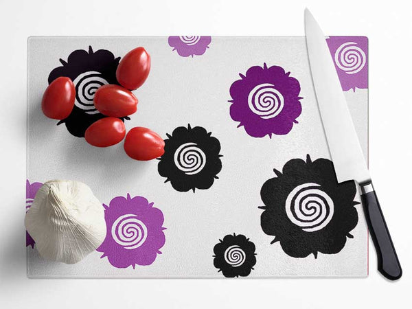 Flowers Purple On White Glass Chopping Board