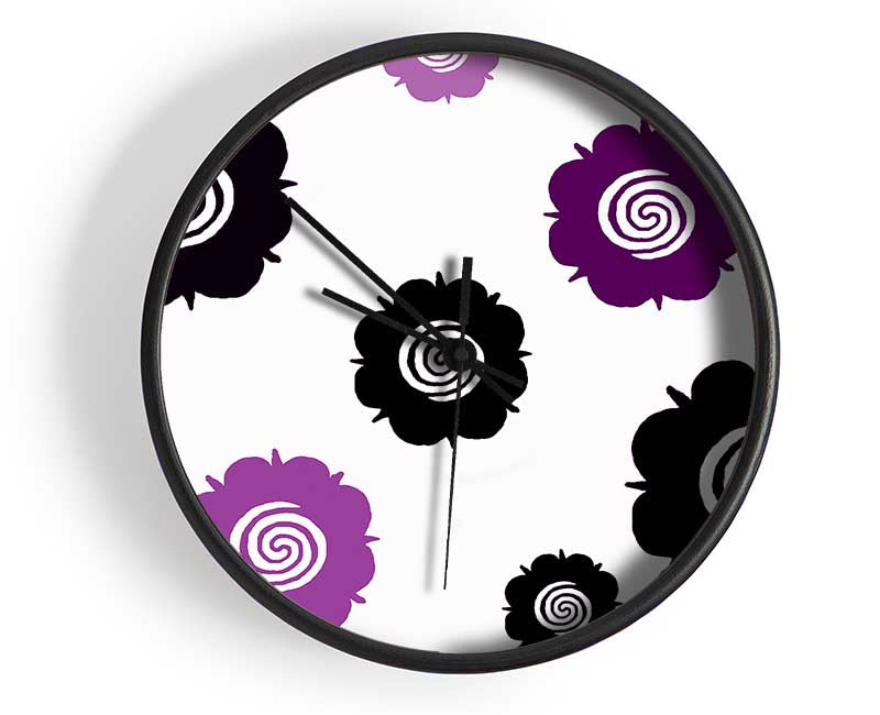 Flowers Purple On White Clock - Wallart-Direct UK