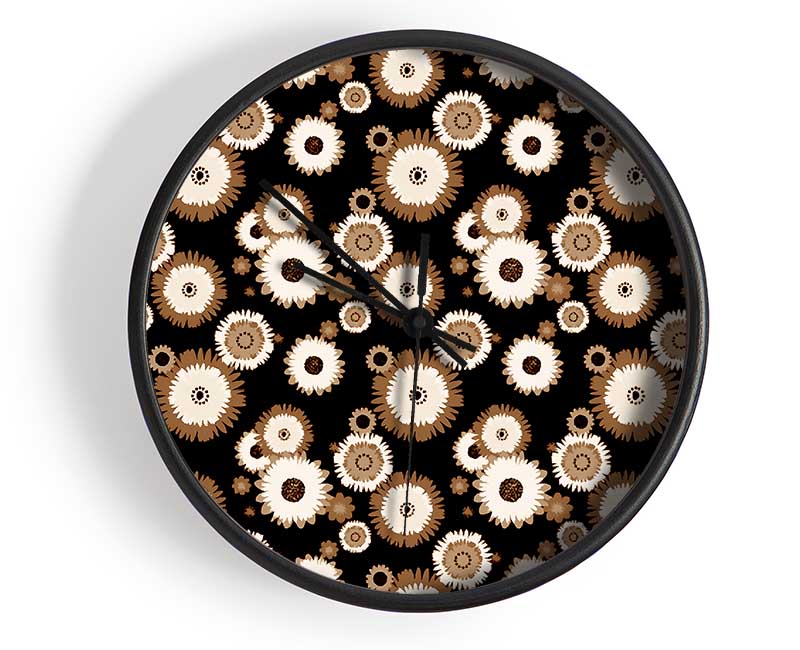 Flower On Flower Brown Clock - Wallart-Direct UK