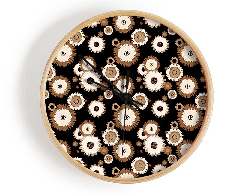 Flower On Flower Brown Clock - Wallart-Direct UK