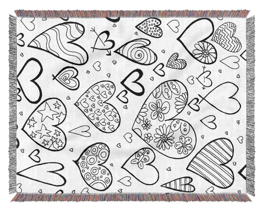 Hearts Black On White Woven Blanket