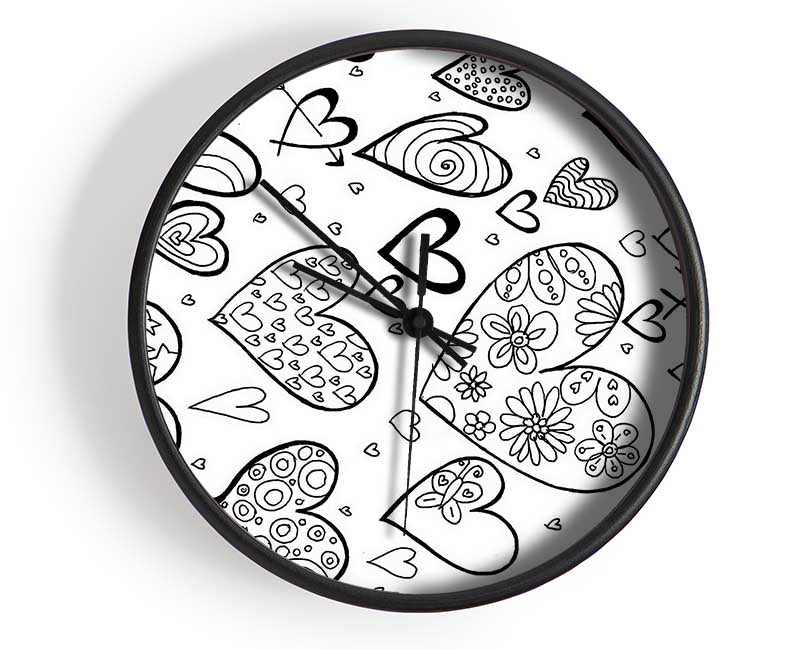 Hearts Black On White Clock - Wallart-Direct UK