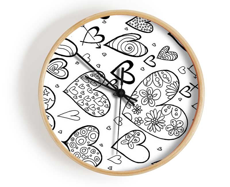 Hearts Black On White Clock - Wallart-Direct UK