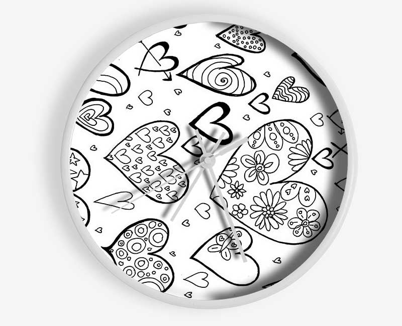 Hearts Black On White Clock - Wallart-Direct UK