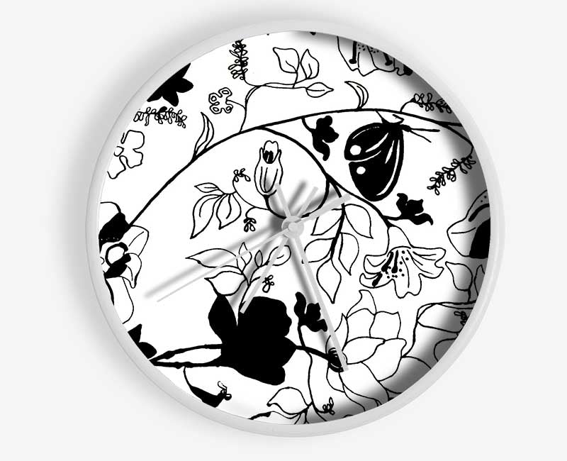 Floral Desire Black On White Clock - Wallart-Direct UK