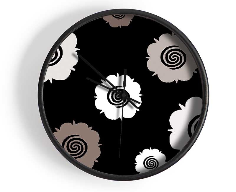 Flowers Beige On Black Clock - Wallart-Direct UK